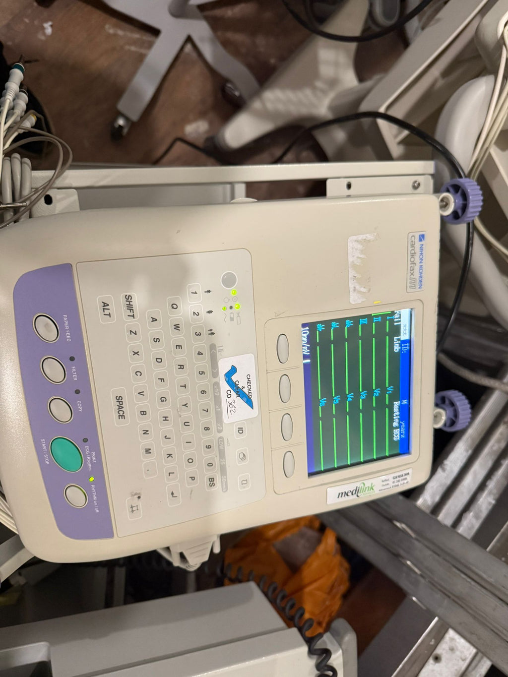 NIHON KOHDEN CARDIOFAX M ECG-1350K PATIENT EKG MACHINE with ECG LEADS AND TROLLEY