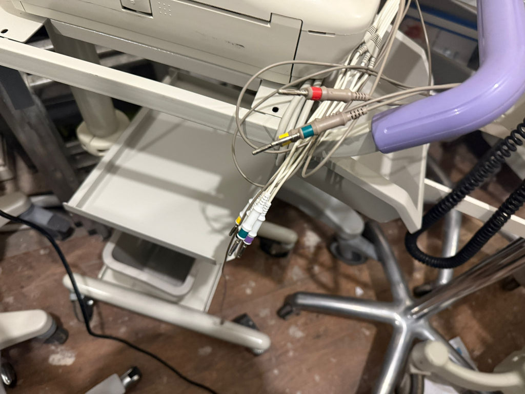 NIHON KOHDEN CARDIOFAX M ECG-1350K PATIENT EKG MACHINE with ECG LEADS AND TROLLEY