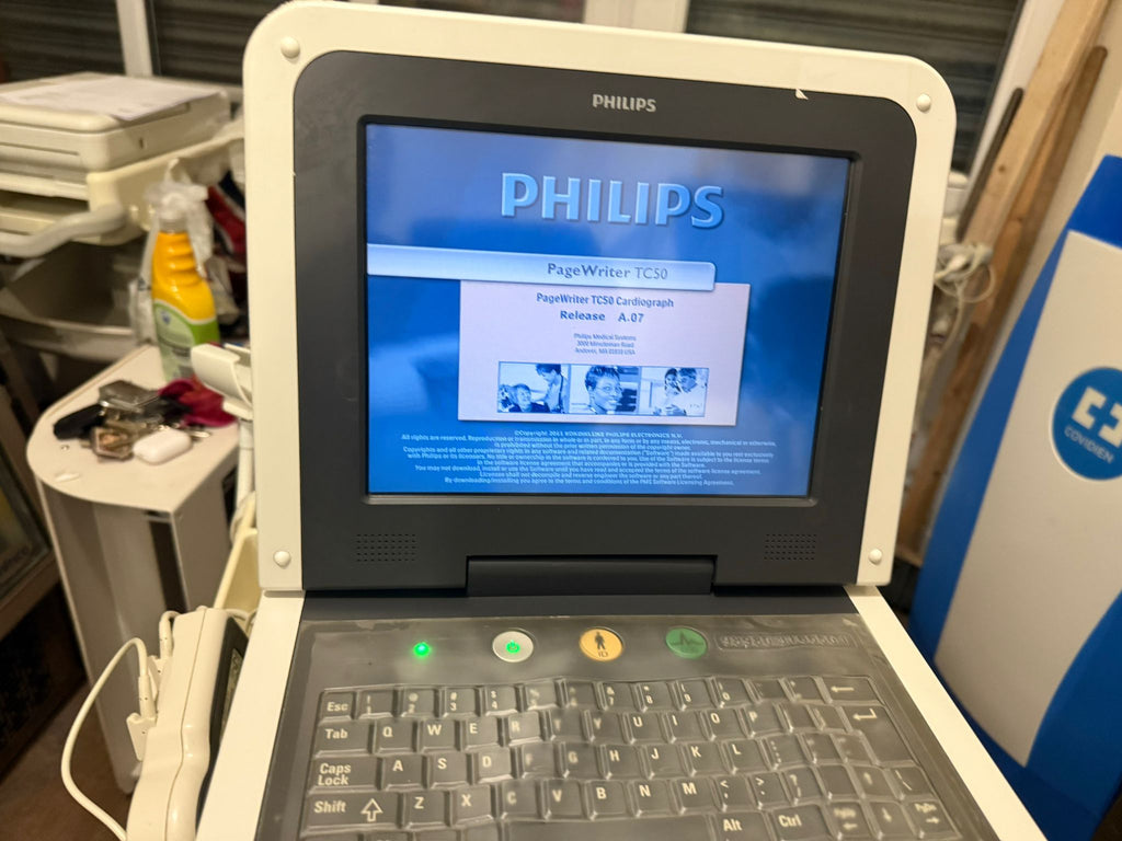 Philips PageWriter TC50 Touchscreen ECG Cardio Monitor w/ Stand & Patient Leads