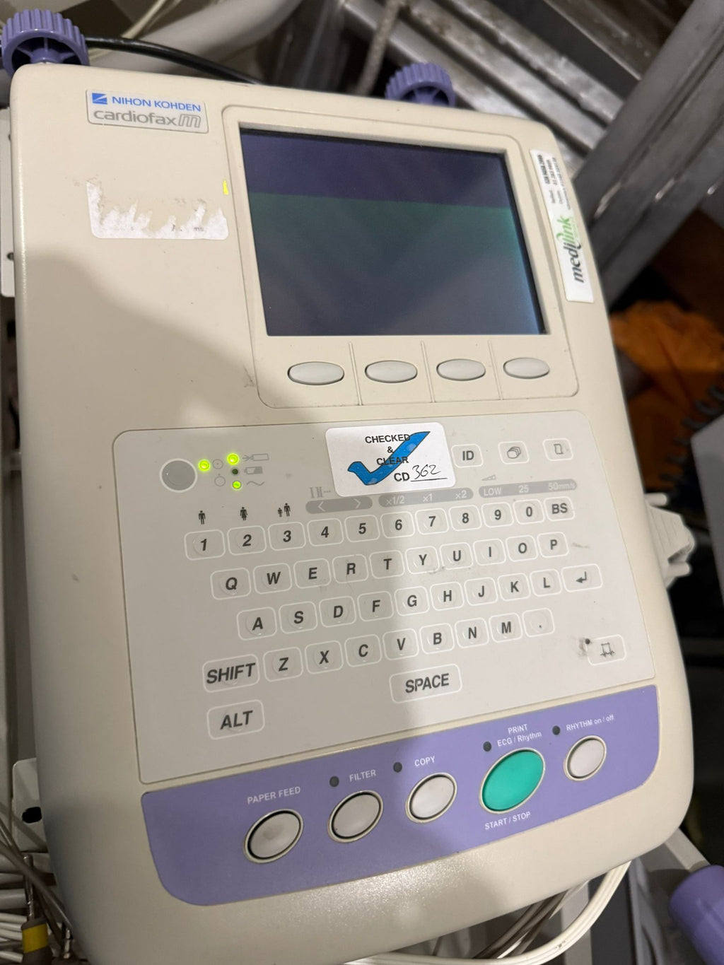NIHON KOHDEN CARDIOFAX M ECG-1350K PATIENT EKG MACHINE with ECG LEADS AND TROLLEY