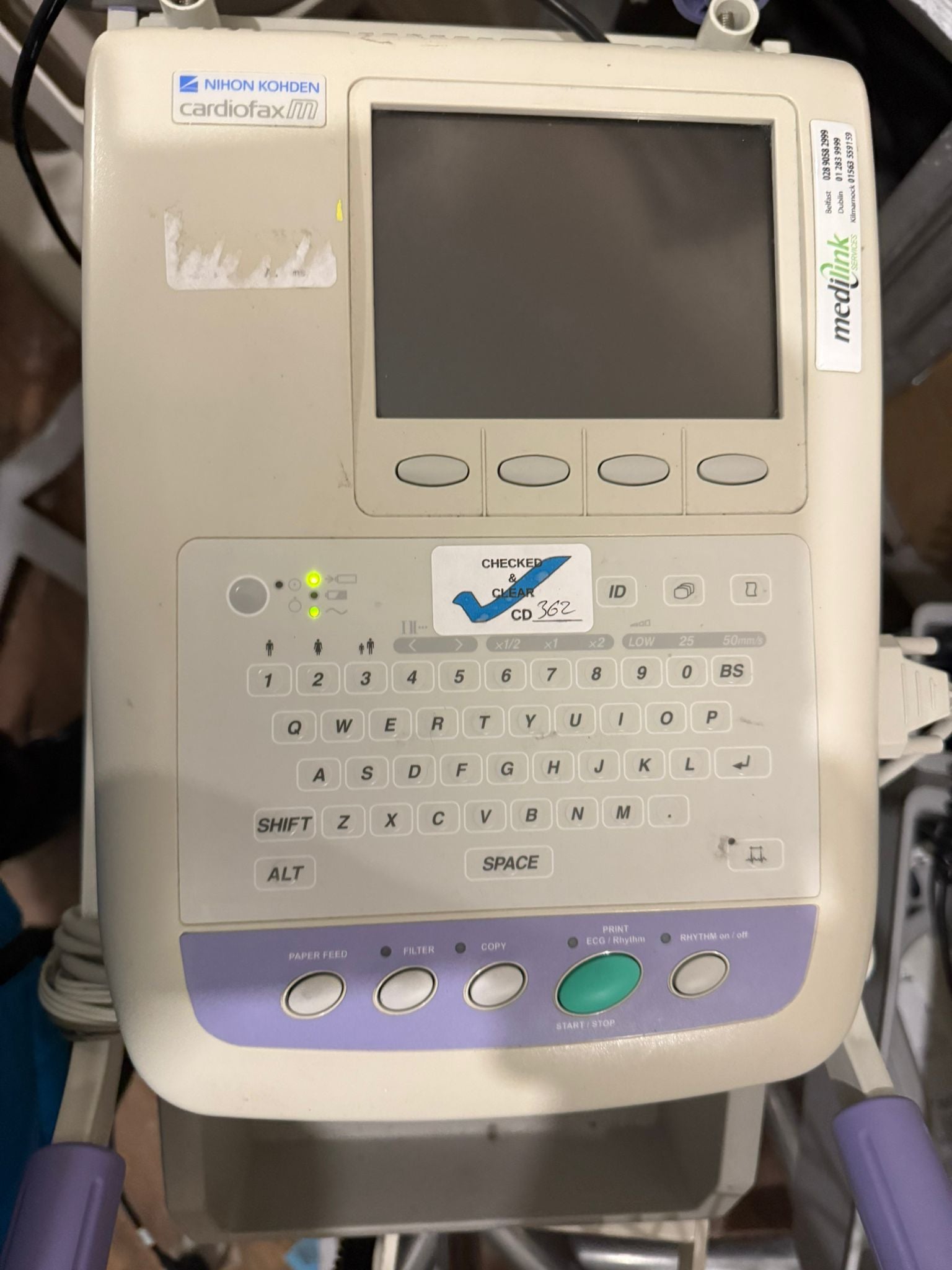 NIHON KOHDEN CARDIOFAX M ECG-1350K PATIENT EKG MACHINE with ECG LEADS AND TROLLEY